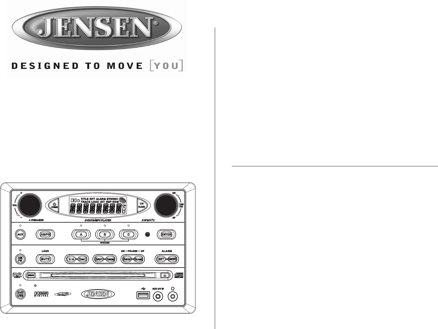 Handleiding Jensen AWM970 (pagina 1 van 36) (English)