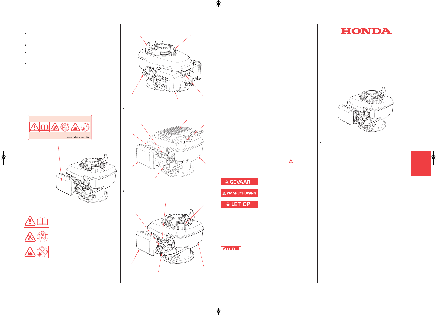 Handleiding Honda Engines GCV160 (pagina van (Nederlands, Duits, Engels, Frans, Italiaans, Spaans)