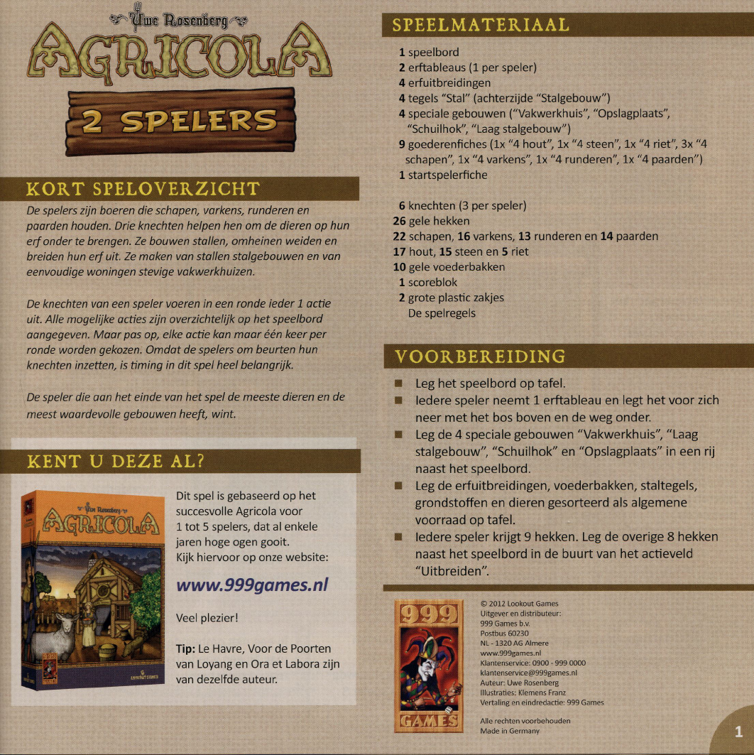 Demon Play marionet blok Handleiding 999 games Agricola 2 spelers (pagina 4 van 8) (Nederlands)