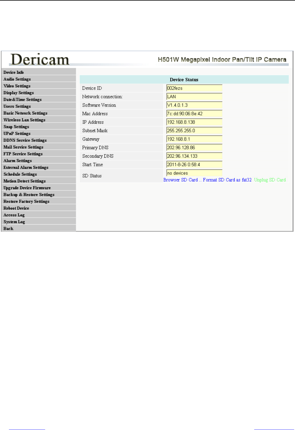 dericam setup email