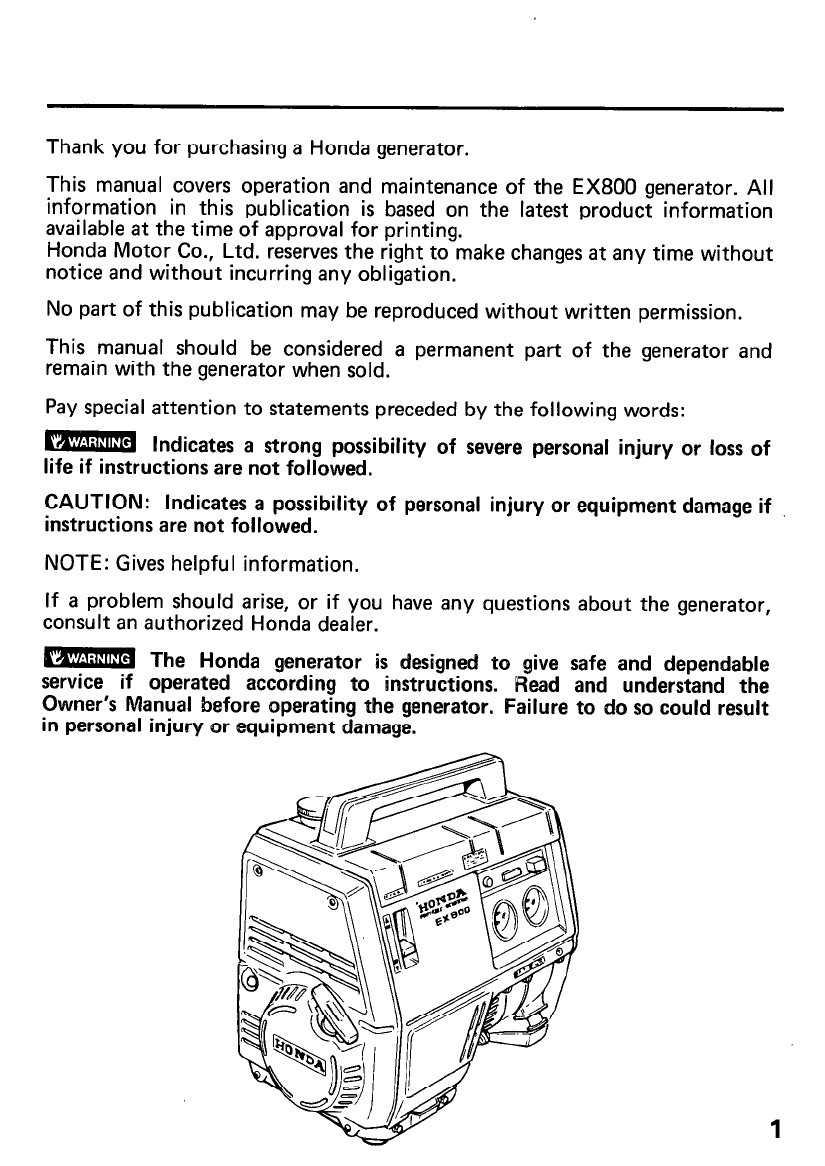 Handleiding Honda EX800 (pagina 3 van 37) (English)