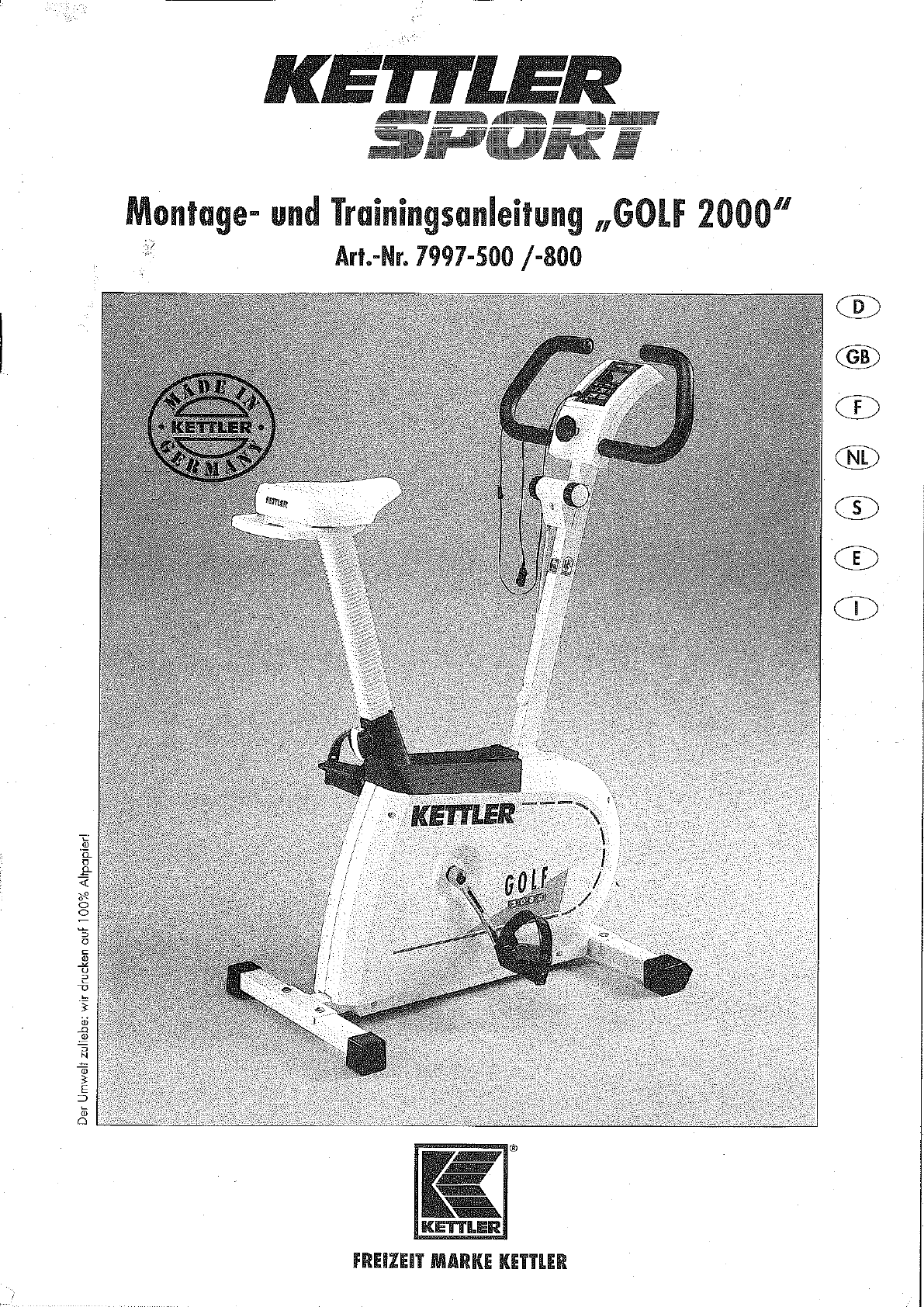Vaccineren Betasten verbannen Handleiding Kettler Golf 2000 (pagina 1 van 9) (Nederlands, Deutsch,  English, Français, Italiano, Espanol)