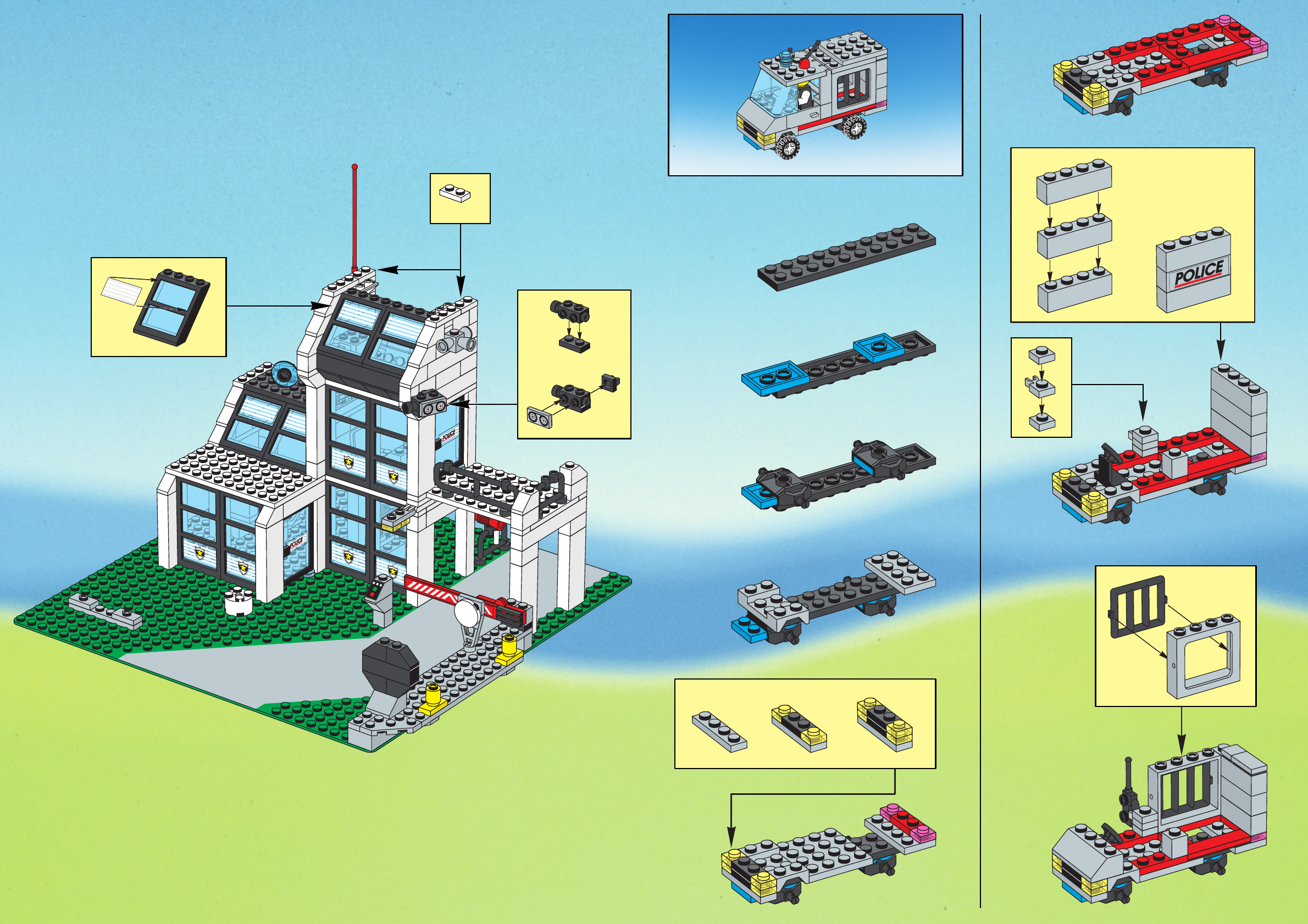 Инструкции сити. LEGO полицейский участок 6598. LEGO System 6598. LEGO City полиция инструкция. Схема сборки лего Сити полиция автомобиль.