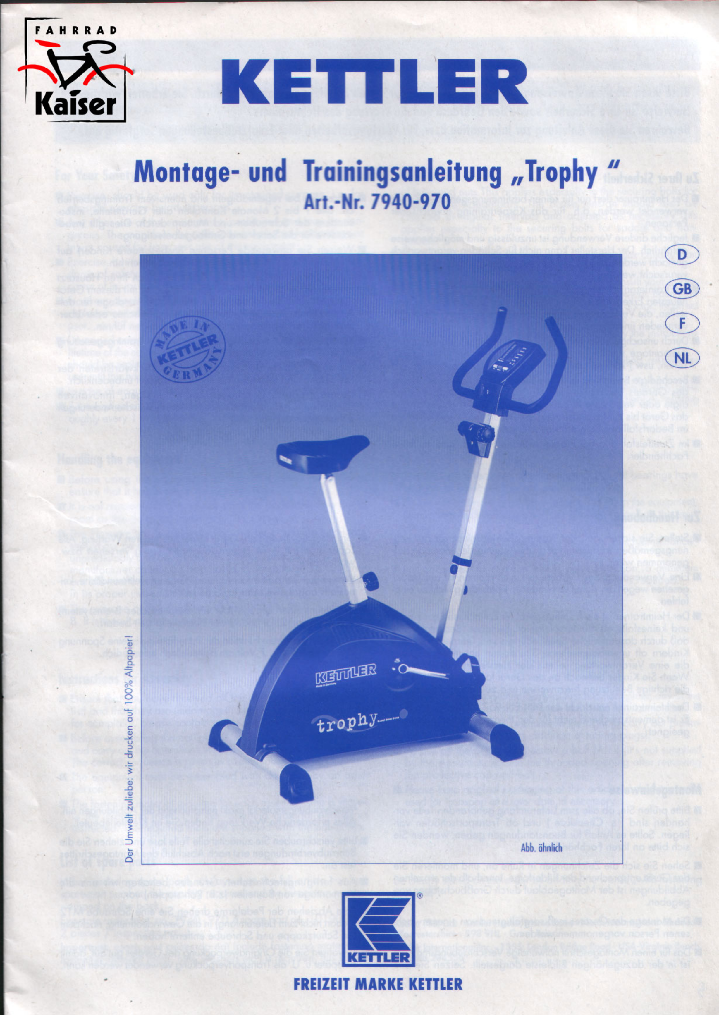 Sui Legacy gebouw Handleiding Kettler Trophy 7940-900 (pagina 2 van 13) (Deutsch)